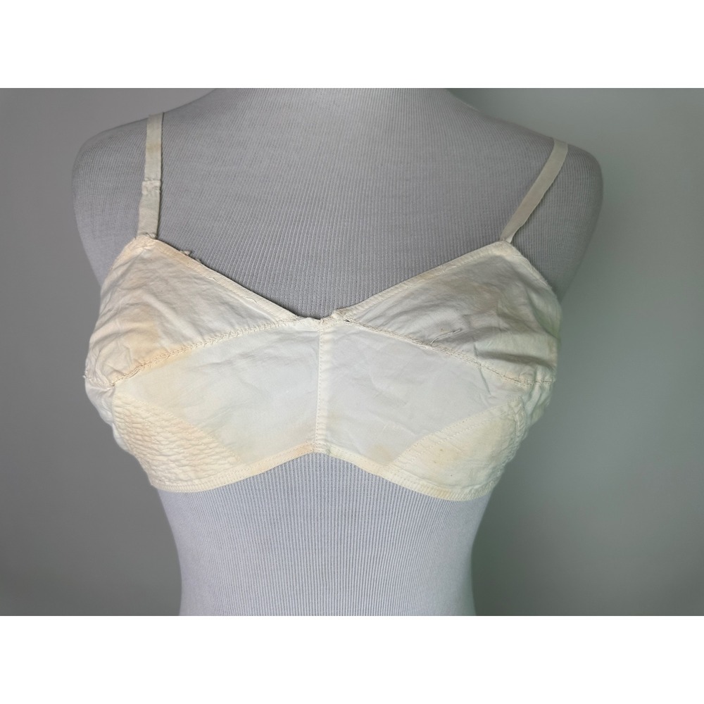 Vintage 1930s Maiden Form Overture Bra White Cotton Art Deco 34A AS IS